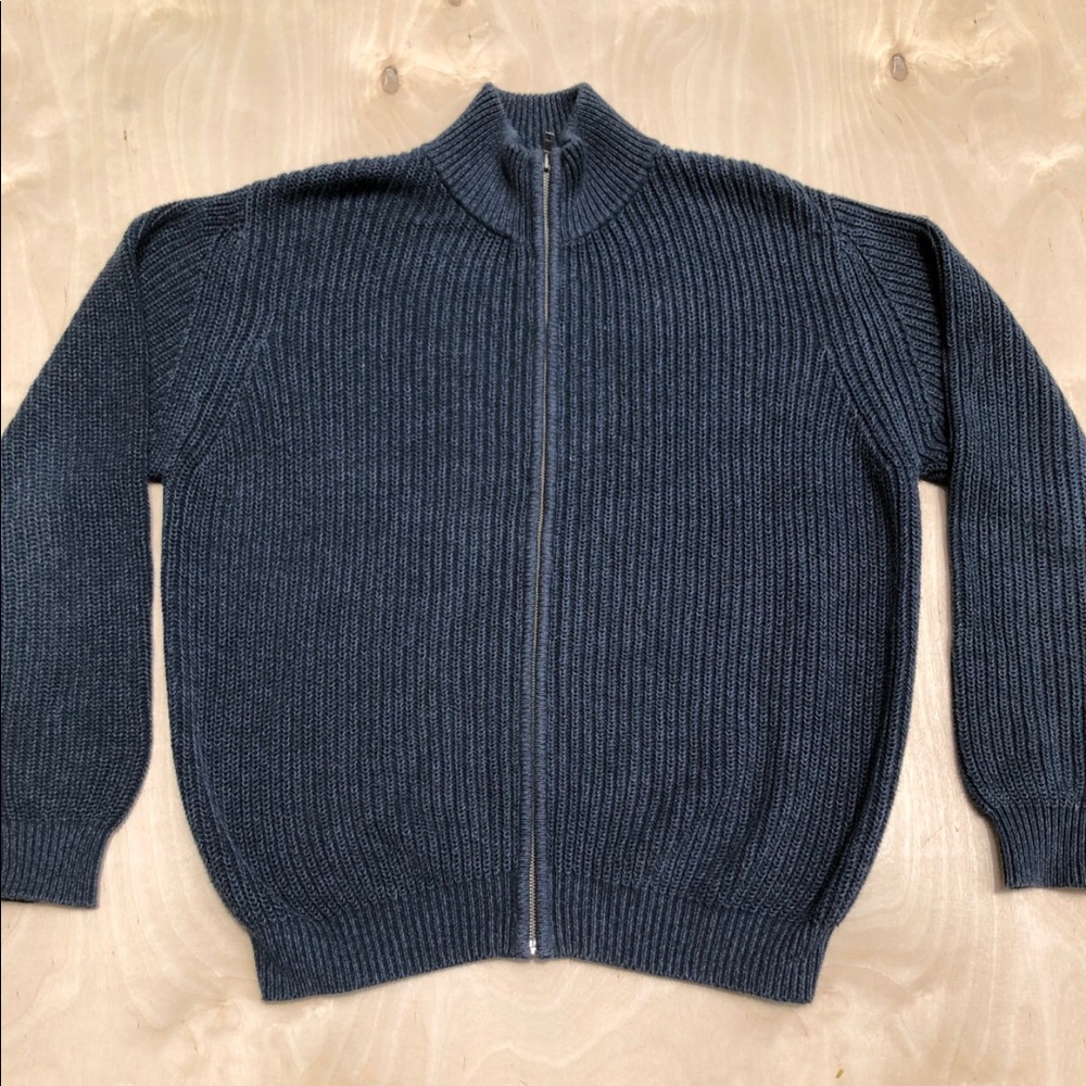 LL Bean Mens Navy Knit Zip Cardigan Medium Sweater